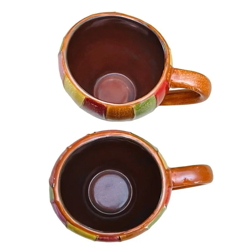 Pier 1 Wavy Stripe Hand Painted Stoneware Cup Mug Set of 2
